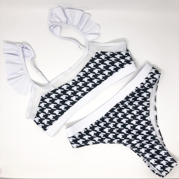 Black & White Bikini | Houndstooth Print Swimsuit - Picture 1 of 7